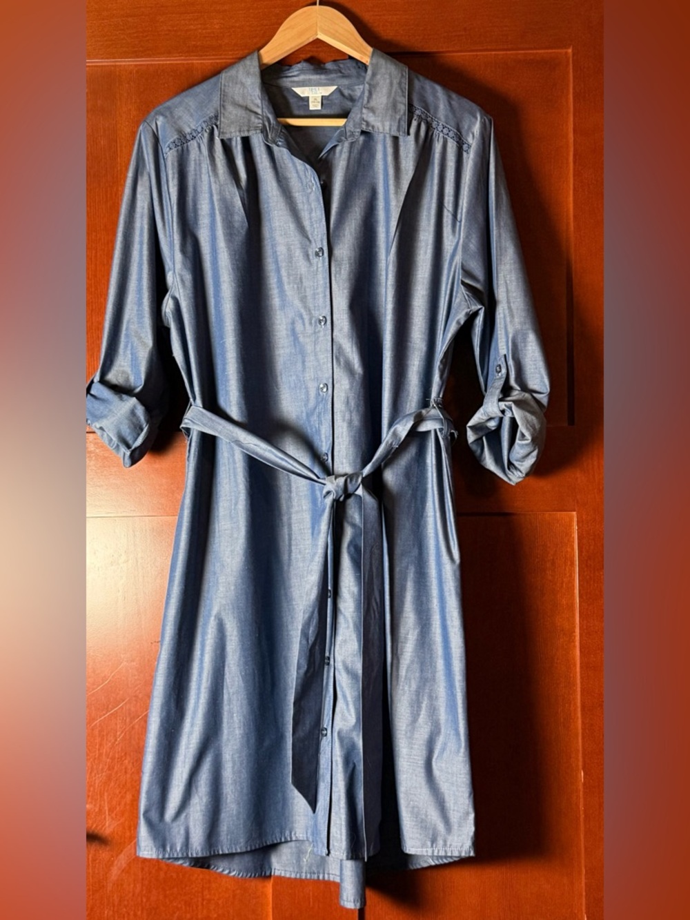 Time and Tru Blue Chambray Tie-Waist Midi Shirt Dress NWOT Size XL - Picture 1 of 9